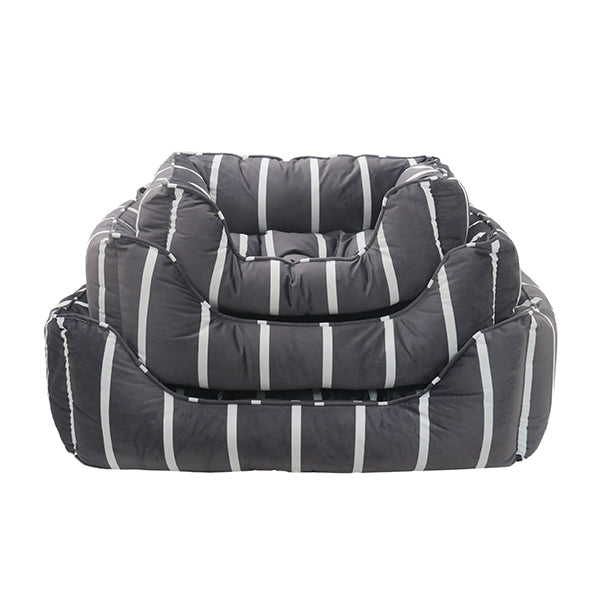 Grey Velvet Stripes Square Bed - SMALL