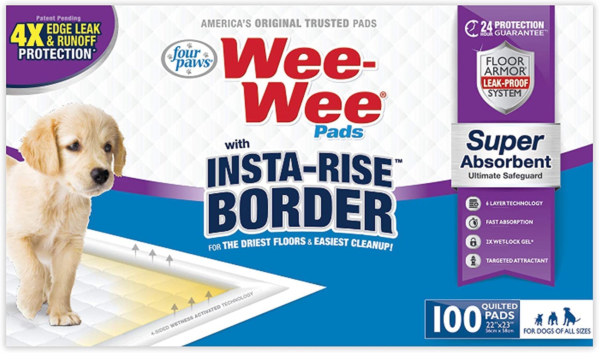 Four Paws Four Paws Wee-Wee Super Absorbent Dog Pee Pads with Insta-Rise������������ Border 1ea/10 ct