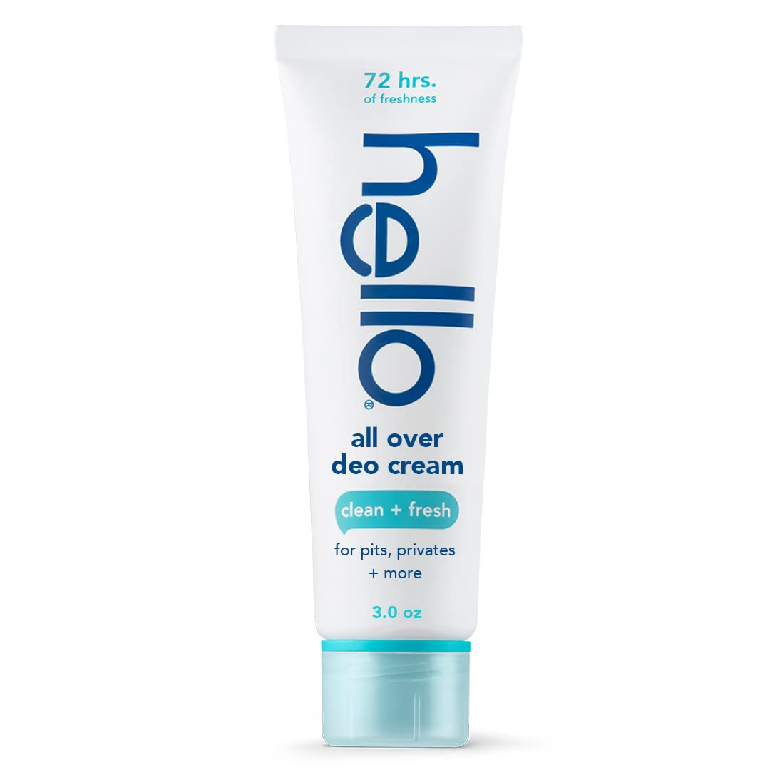 hello All Over Clean & Fresh Whole Body Deodorant Cream, Aluminum Free Deodorant Cream for Pits, Privates + More, Offers 72 Hours of Freshness, Safe for Sensitive Skin, Vegan, 1 Pack, 3 Oz Tube