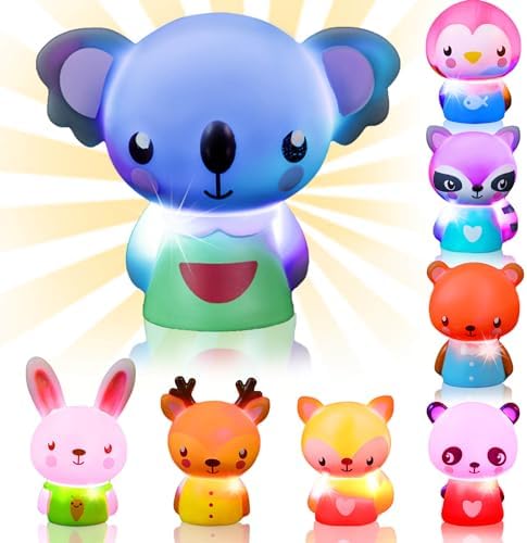 Bath Toys 8 Pcs Light Up Floating Cute Animal Toys for Baby Toddler, Flashing Color Changing Light up in Water Bathtime Shower Bathtub Toy for Kids Infant Swimming Pool Birthday Party Toy