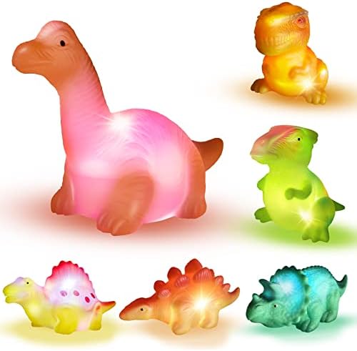Light Up Bath Toys,6 Packs Floating Dinosaur Bathtub Toys for Toddlers,No Hole Baby Bath Toys for Kids,Great Birthday Christmas Easter Gift for Boy and Girl Preschool