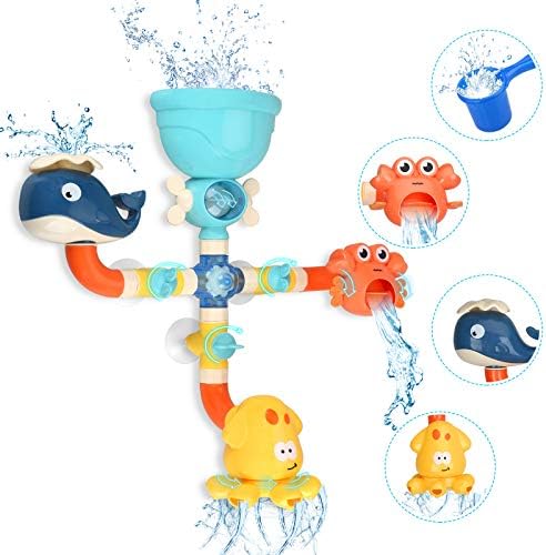 Bath Toys Bathtub Toy for Toddlers Age 2-4 Kids Bath Pipes Toys for 2 3 4 5 Years Boys and Girls Tub Water Toys with Color Box Birthday Gift