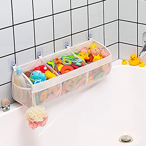 Austion Original 3 Compartment Horizontal Large Openings Bath Toy Organizer for Tub, Capacity Upgrade Bath Toy Storage and Holder, Bathtub Toy Holder for Easy Access and Sorting of Toys.