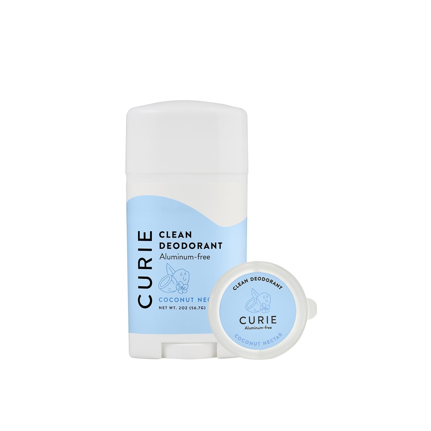 Curie Aluminum Free Deodorant - Coconut Nectar Stick and Travel Mini - Natural Deodorant, Paraben Free, Cruelty Free, Non-Toxic, Female Founded