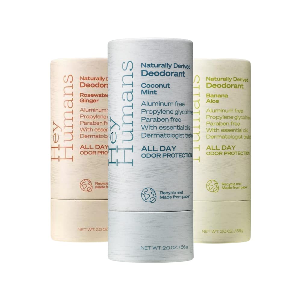 Hey Humans Natural Deodorant Variety Pack (1 Coconut Mint, 1 Rosewater Ginger, 1 Banana Aloe) 2 OZ Variety Pack