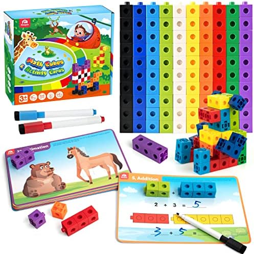 Coogam Math Cubes, Manipulatives Number Counting Blocks with Activity Snap Linking Cube Math Construction Toy Gift for Preschool Learning 3 4 5 Year Old
