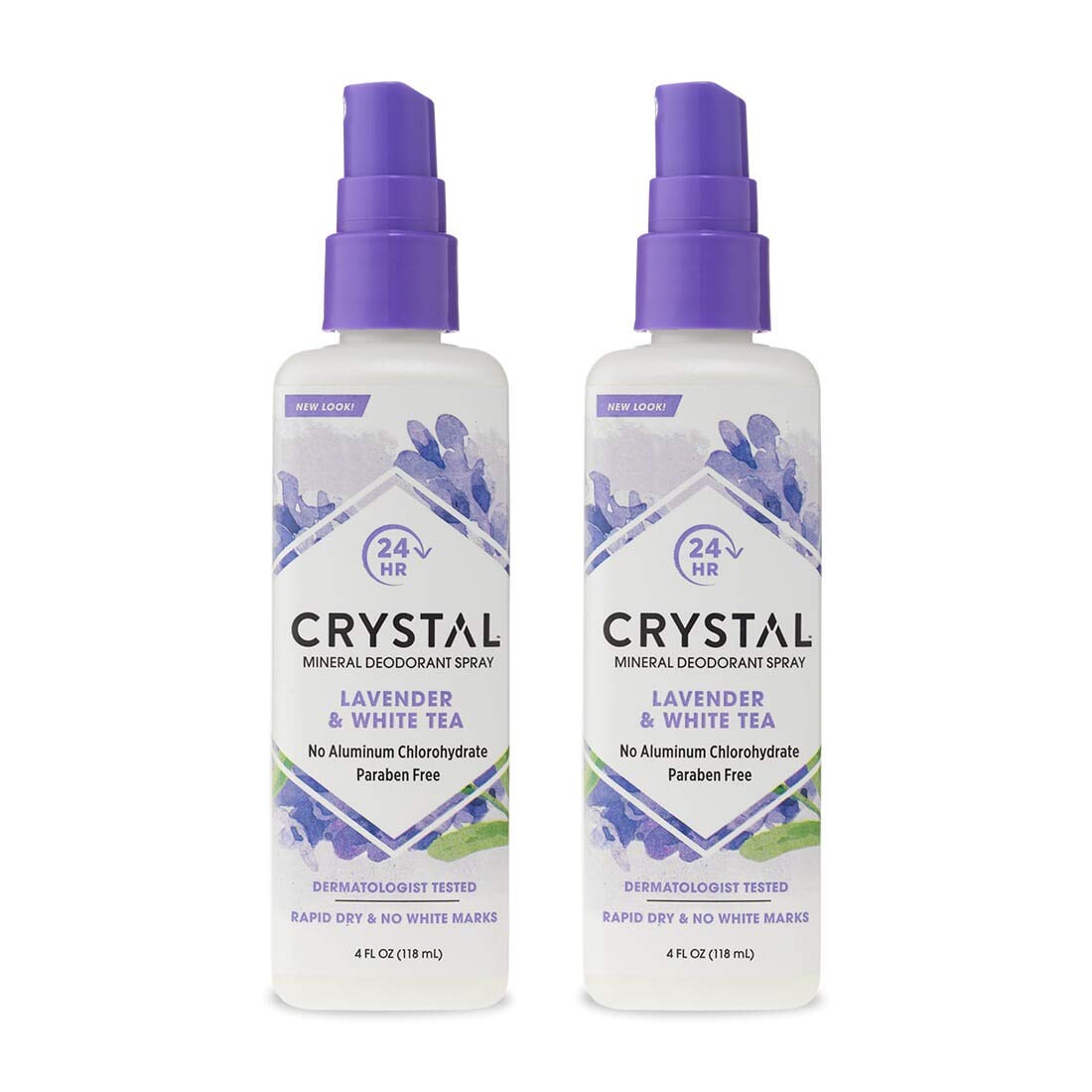 CRYSTAL™ Mineral Deodorant Spray- Body Deodorant With 24-Hour Odor Protection, Lavender & White Tea Spray, Non-Staining, Aluminum Chloride & Paraben Free, 4 FL OZ - Pack of 2