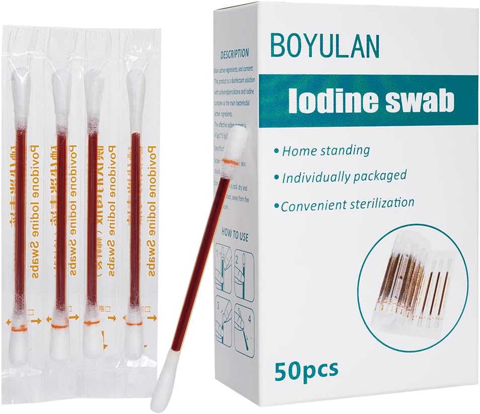 Iodine Swabs Individually Wrapped Disposable Supplies Medical Iodine Swabs for Nose Care 50 Count