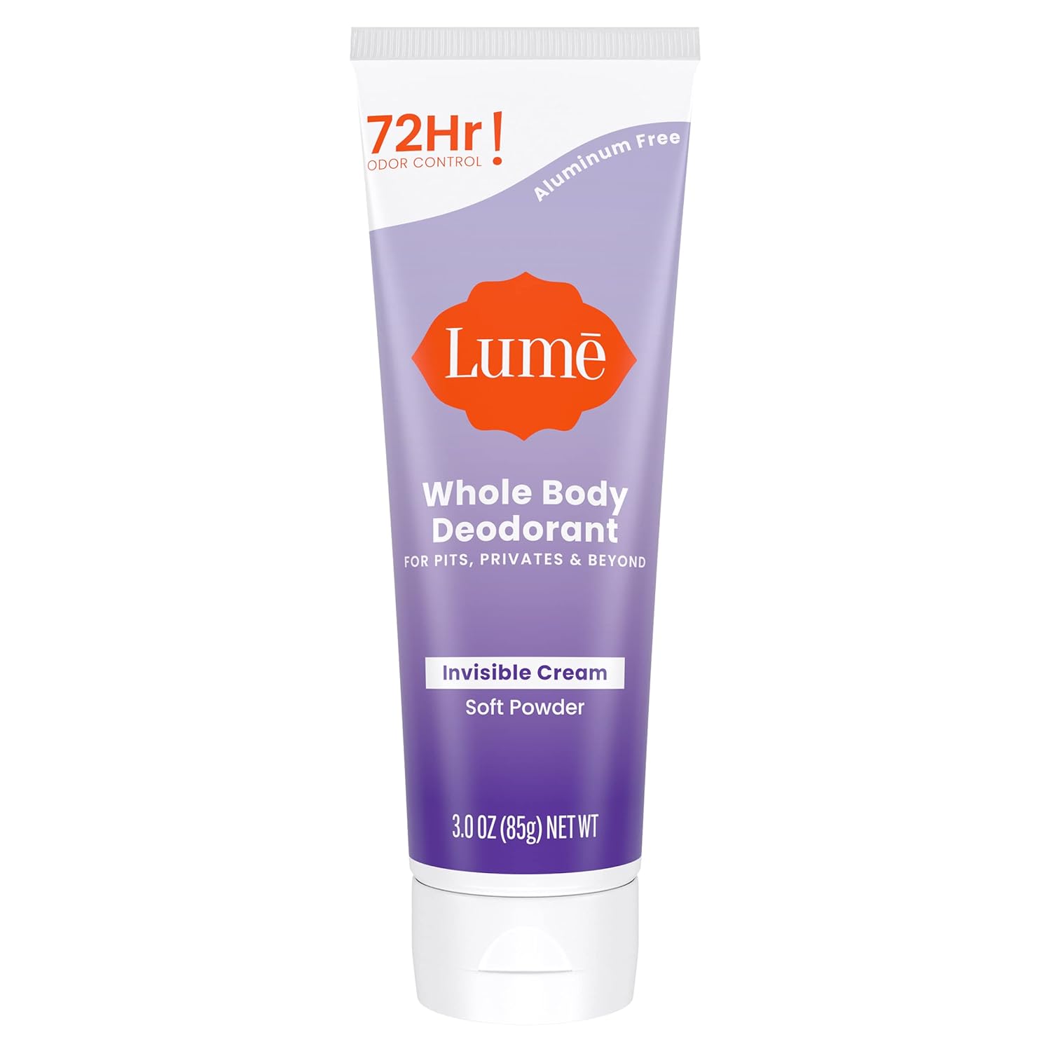 Lume Whole Body Deodorant - Invisible Cream Tube - 72 Hour Odor Control - Aluminum Free, Baking Soda Free, Skin Safe - 3.0 ounce (Soft Powder)