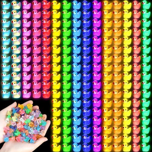 JIUZHU 225PCS Mini Ducks Glow in The Dark Ducks Mini Resin Ducks Luminous Tiny Ducks to Hide and Seek Pranks Micro Garden Landscape Aquarium DIY Decoration Craft (15 Colors)