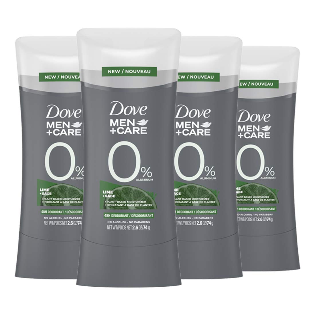 DOVE MEN + CARE Deodorant Stick for Men Lime+Sage 4 Count Aluminum free deodorant Naturally Derived Plant Based Moisturizer 2.6 oz