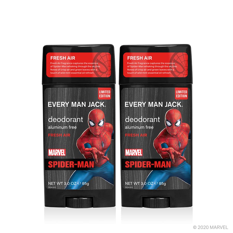 Every Man Jack Deodorant - Marvel Spider-Man | 3-ounce Twin Pack - 2 Sticks Included | Naturally Derived, Aluminum Free, Parabens-free, Phthalate-free, Dye-free, and Certified Cruelty Free