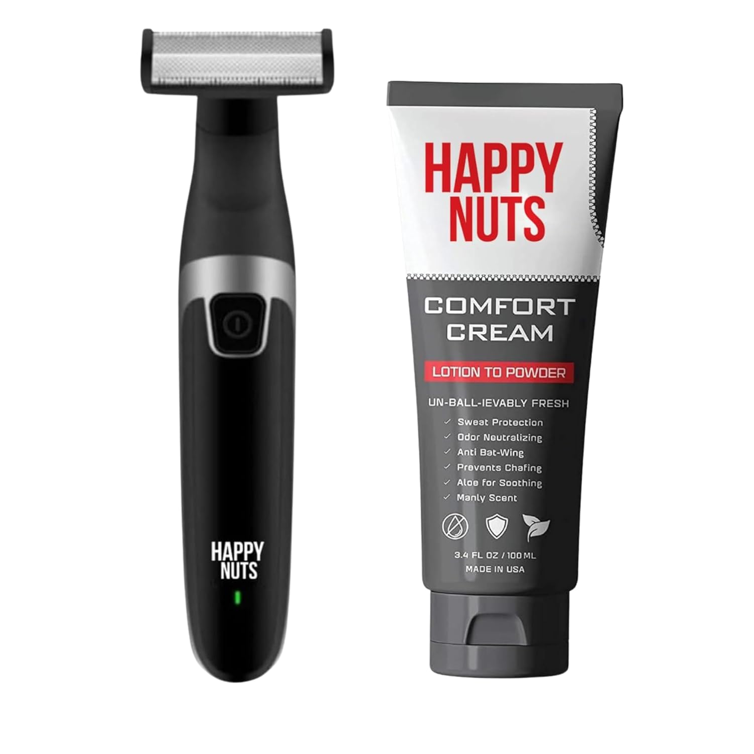 Happy Nuts Comfort Cream Ball Deodorant for Men and The Ballber Groin Hair Trimmer by Happy Nuts