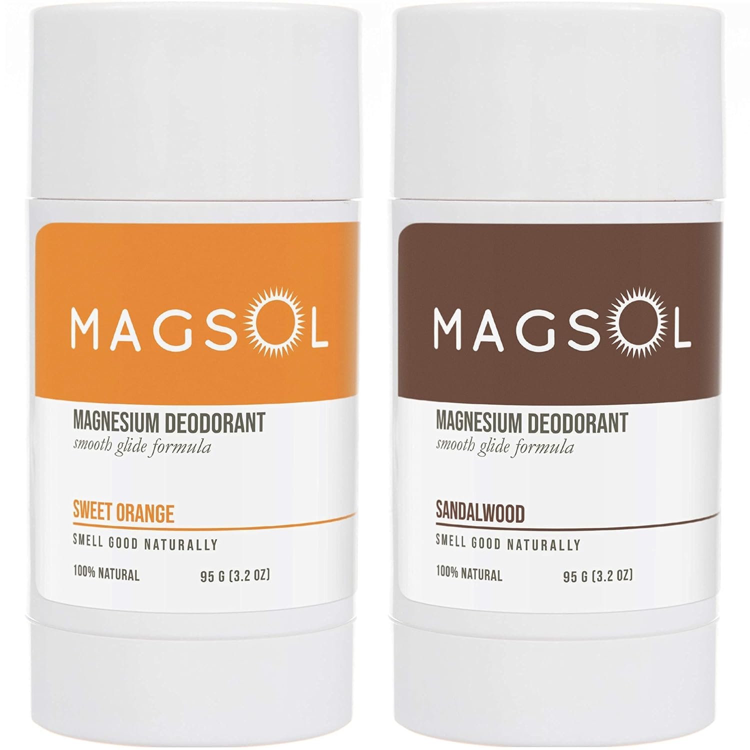 MagSol Organics Natural Deodorant for Men and Women - Sweet Orange and Sandalwood Scents - Aluminum Free, Baking Soda Free, Magnesium Based - 2 Pack