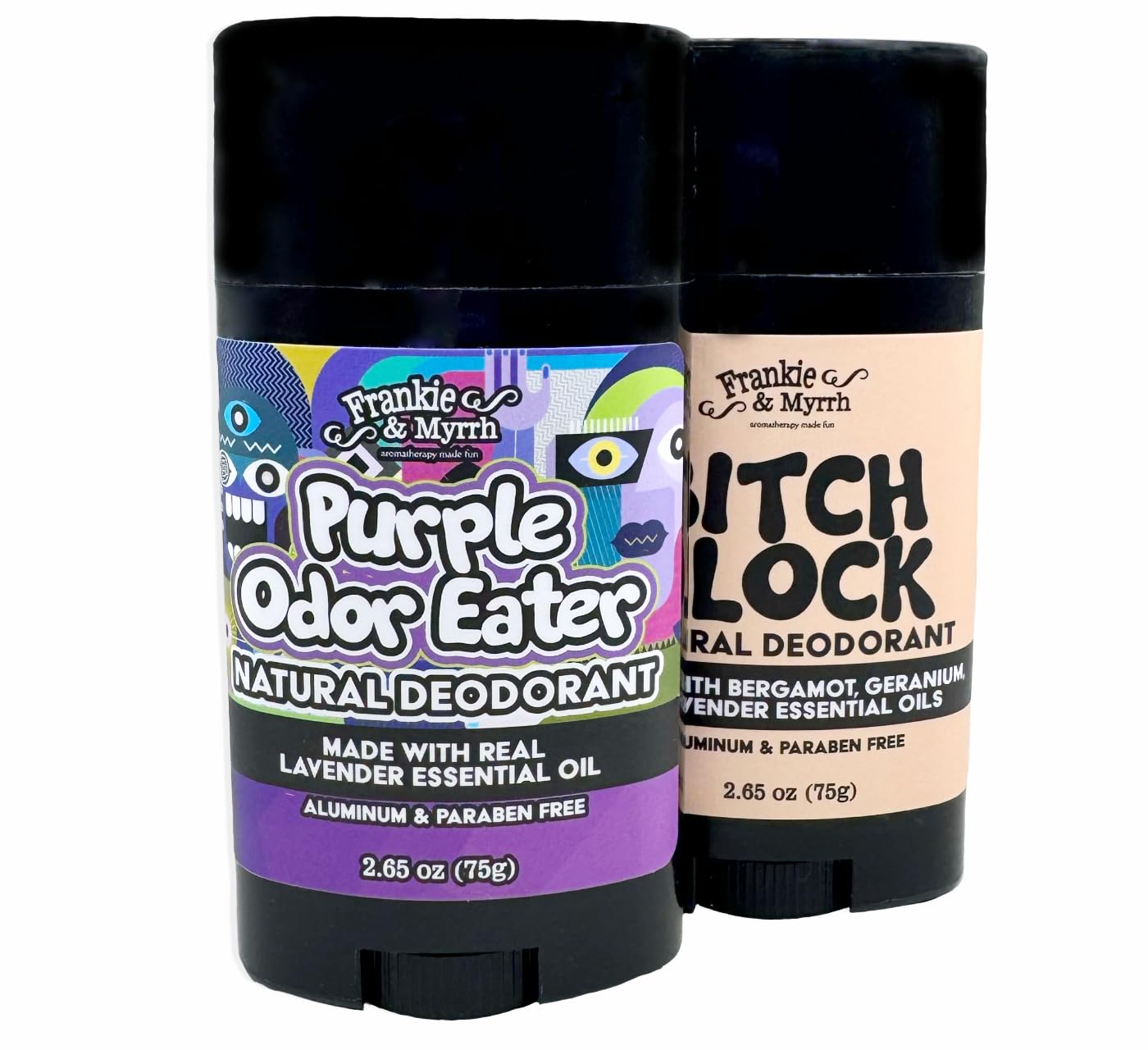 Frankie and Myrrh Lavender Dynamic Deo Duo | The B!#CH Block and Purple Odor Eater 2 Pack Natural Deodorant