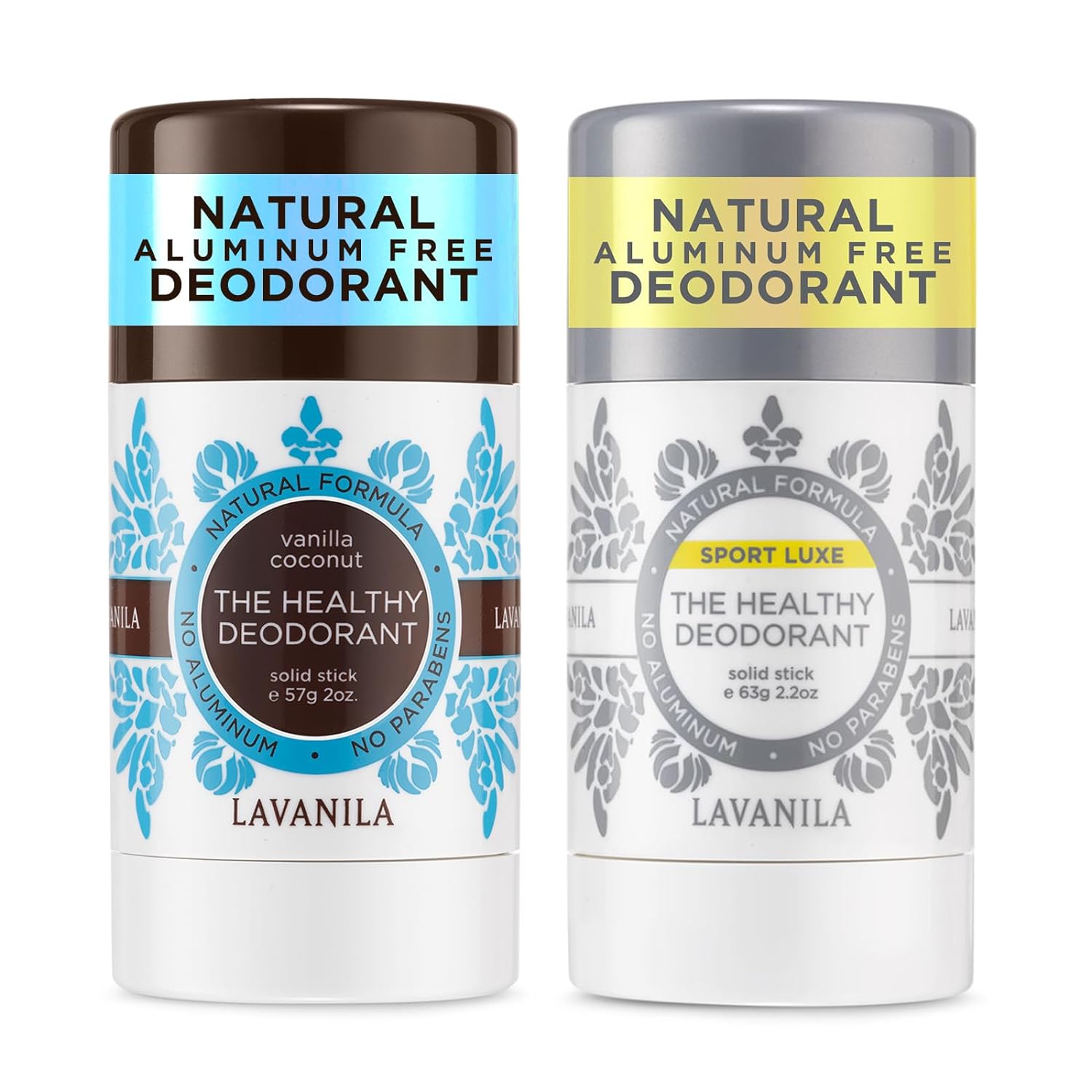 Lavanila Aluminum Free Natural Deodorant for Girls, Vanilla Coconut + Sport Luxe (2oz Each) - The Healthy Deodorant - Solid Stick, Vegan