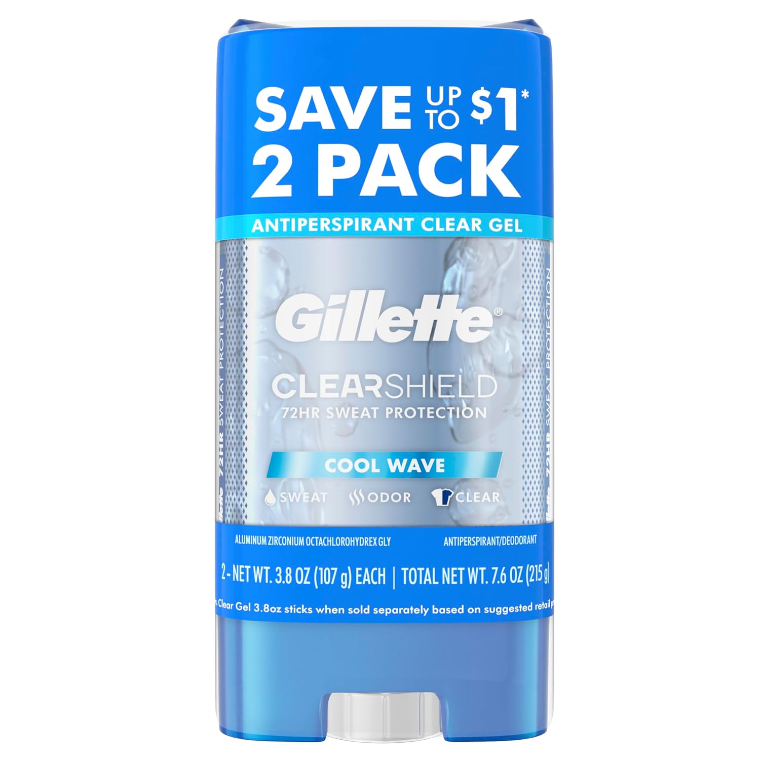 Gillette Antiperspirant and Deodorant for Men, Clear Gel, Cool Wave Scent, 3.8 oz (Pack of 2)