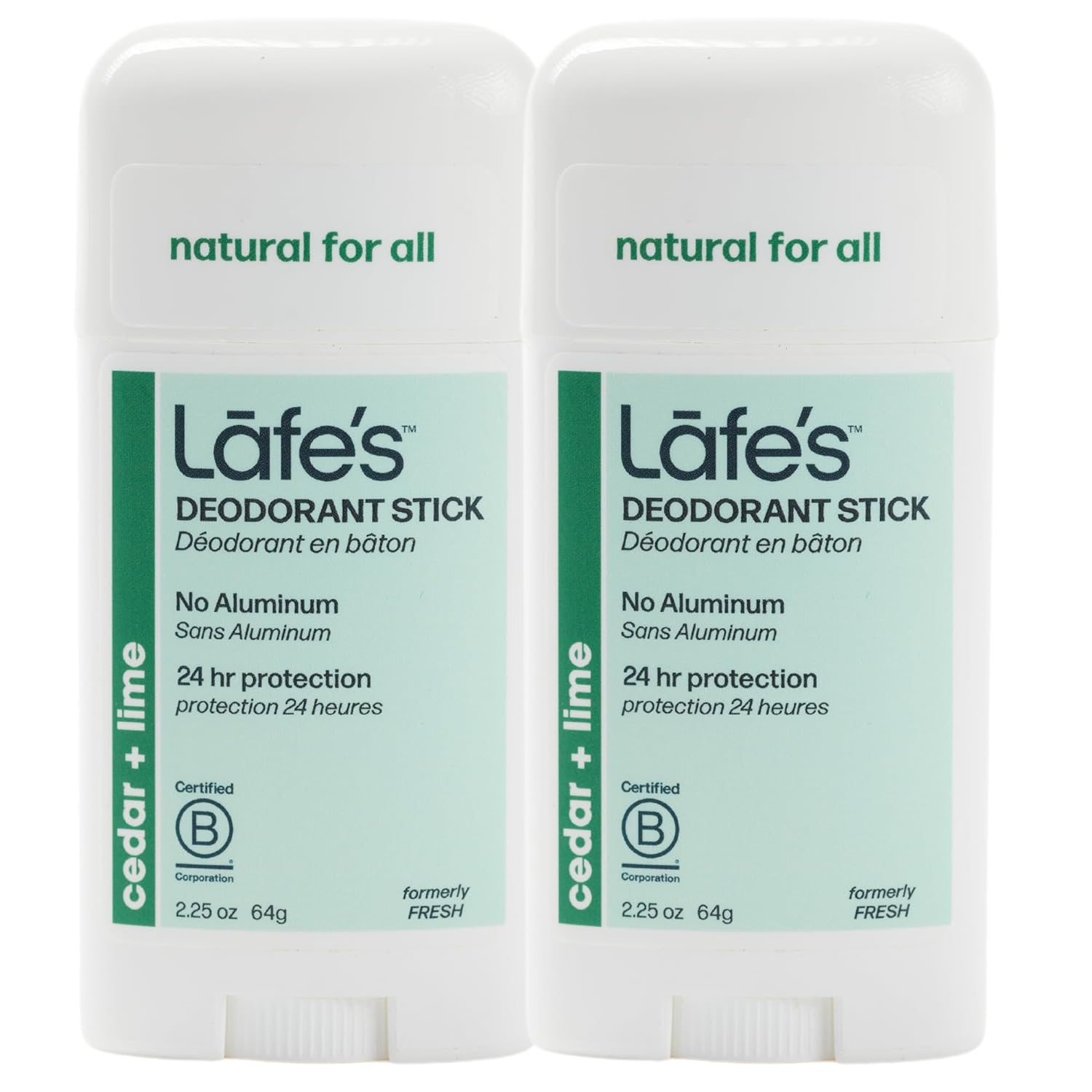 Lafe's Natural Deodorant | 2.25oz Aluminum Free Natural Deodorant Stick for Women & Men | Paraben Free & Baking Soda Free with 24-Hour Protection (Cedar & Lime, 2.25 Ounce (2-Pack))