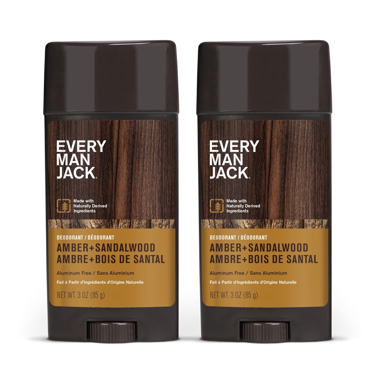 Every Man Jack Amber + Sandalwood Men’s Deodorant - Stay Fresh with Aluminum Free Deodorant For all Skin Types - Odor Crushing, Long Lasting, with Naturally Derived Ingredients - 3oz - 2pk