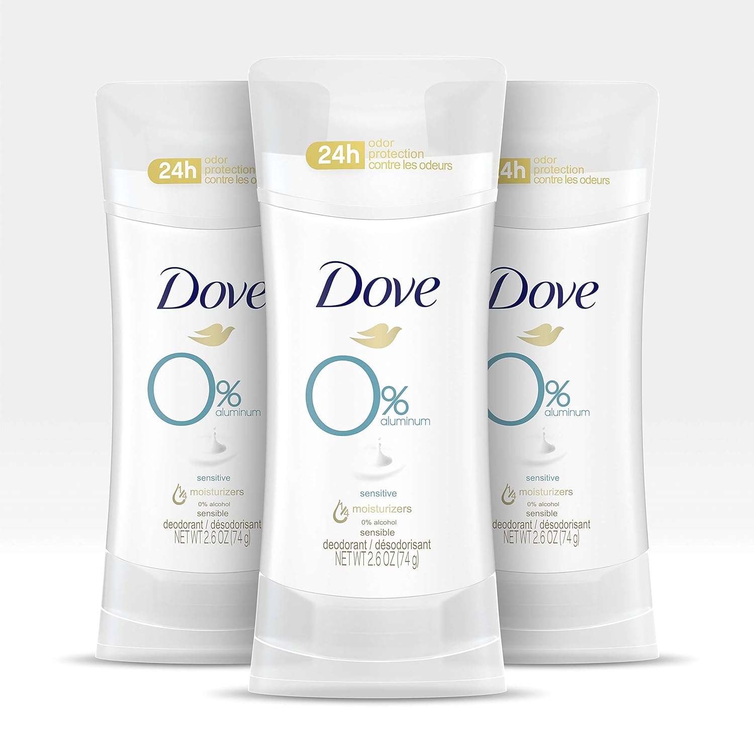 Dove 0% Aluminum Deodorant For Odor Protection Sensitive Deodorant Stick Provides 24-Hour Protection, 2.6 Ounce (Pack of 3)