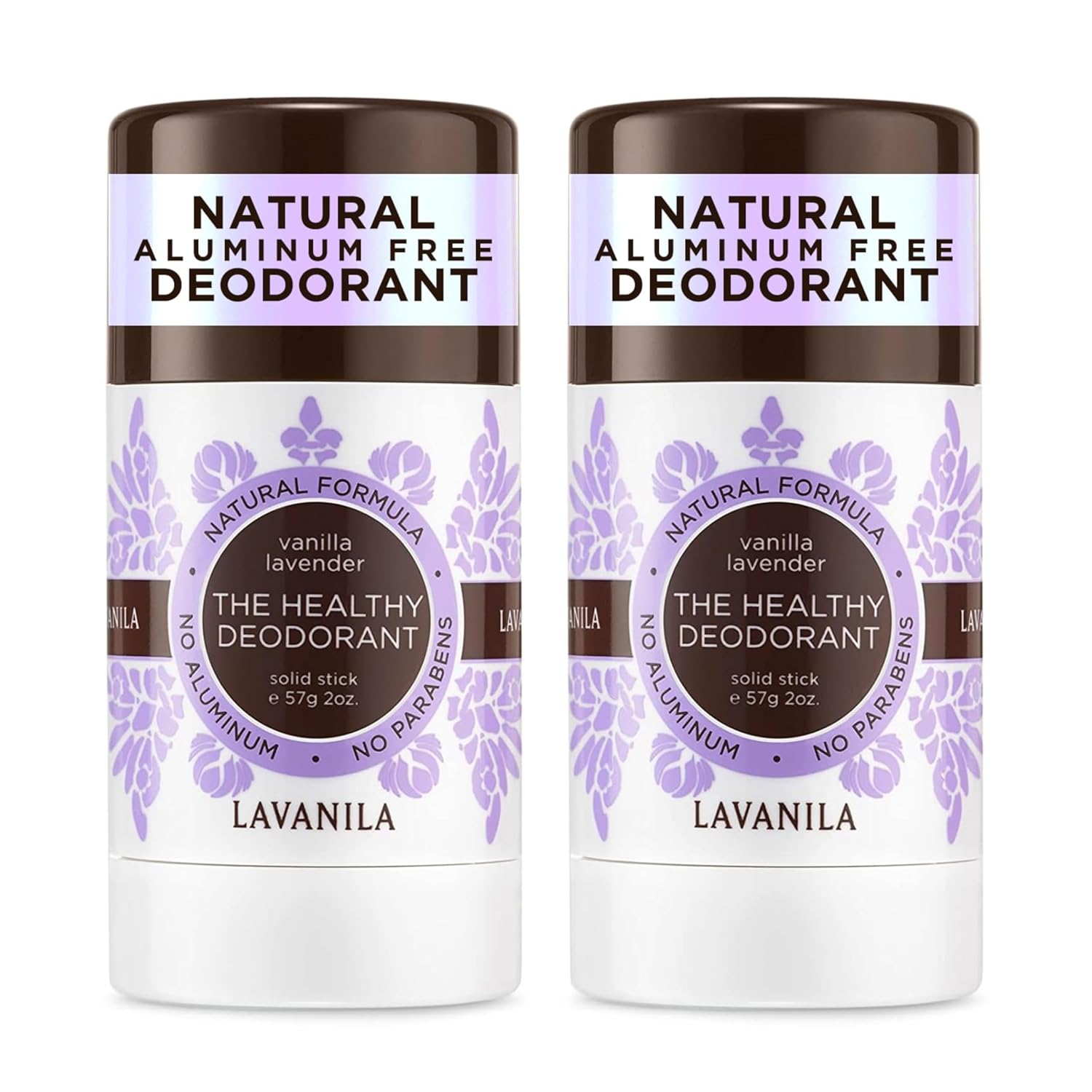 Lavanila Vanilla Lavender Aluminum Free Deodorant 2-Pack - The Healthy Deodorant for Men and Women, Solid Stick (2 Ounce Each), Vegan