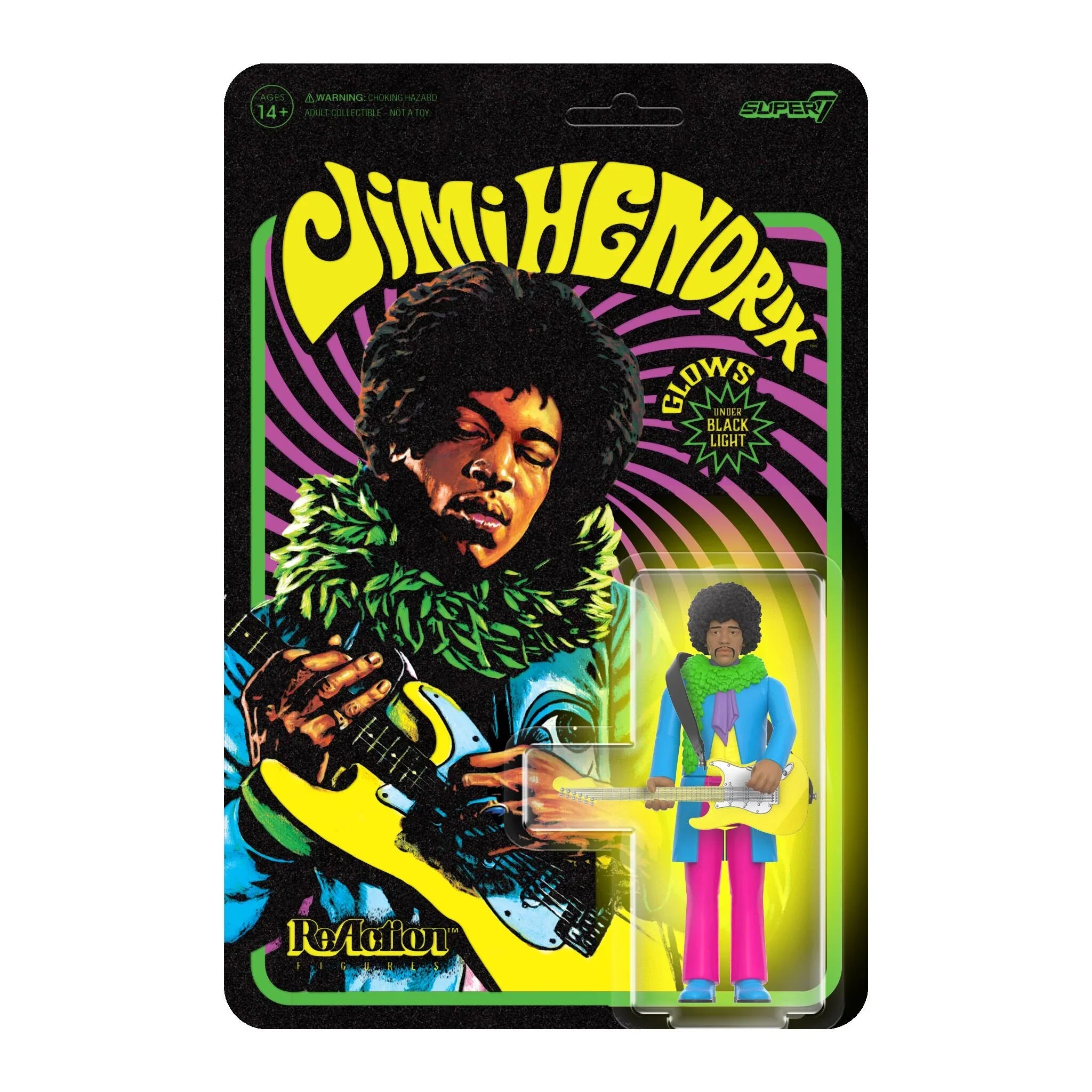 Jimi Hendrix ReAction Figure Jimi Hendrix Blacklight (Are You Experienced) Flocked Card