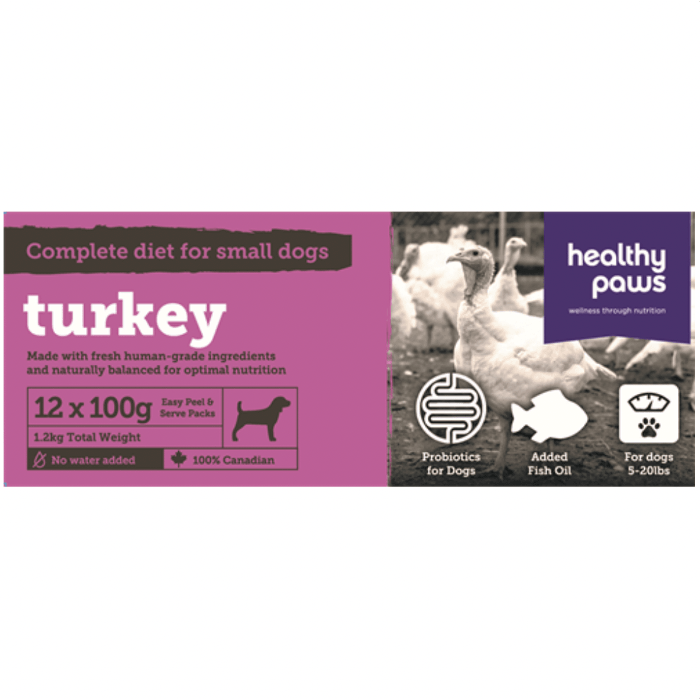 Healthy Paws Raw Dog Food Complete Small Dog Dinner Turkey Recipe