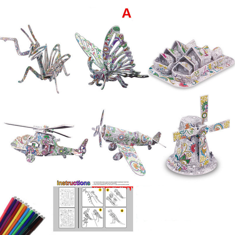 6pk 3D Coloring Puzzle Set with 24 Pen Markers - Type A
