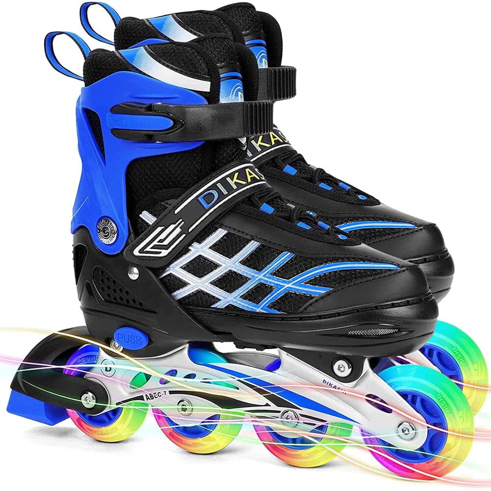 Kids Adjustable Inline Skates with Light Up Wheels - Blue (Size 27-32)