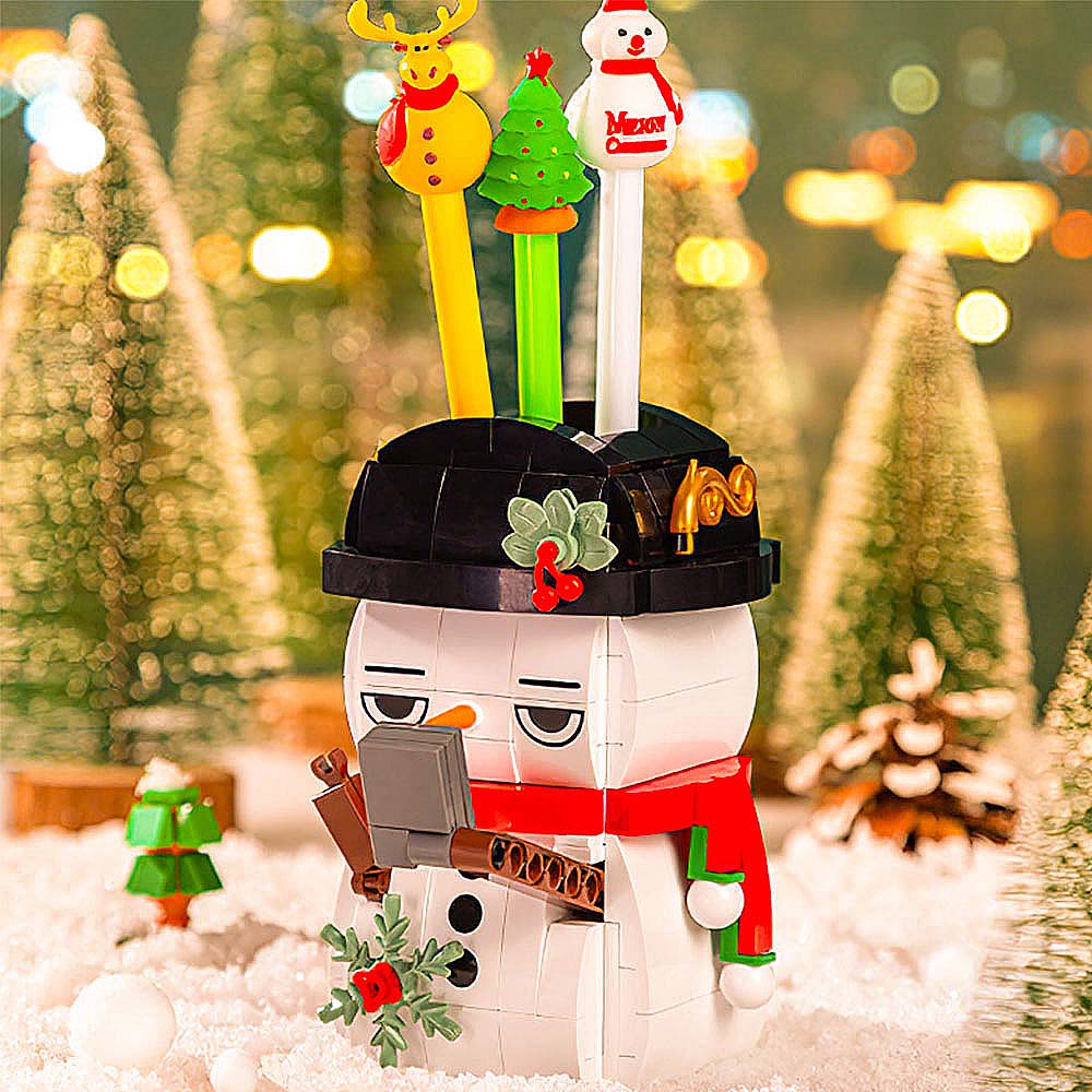 Snowman Pen Holder Assembled Building Blocks Christmas Gifts