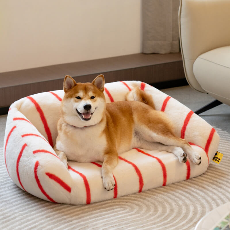 Fuzzy Stripe Washable Dog Sofa Bed