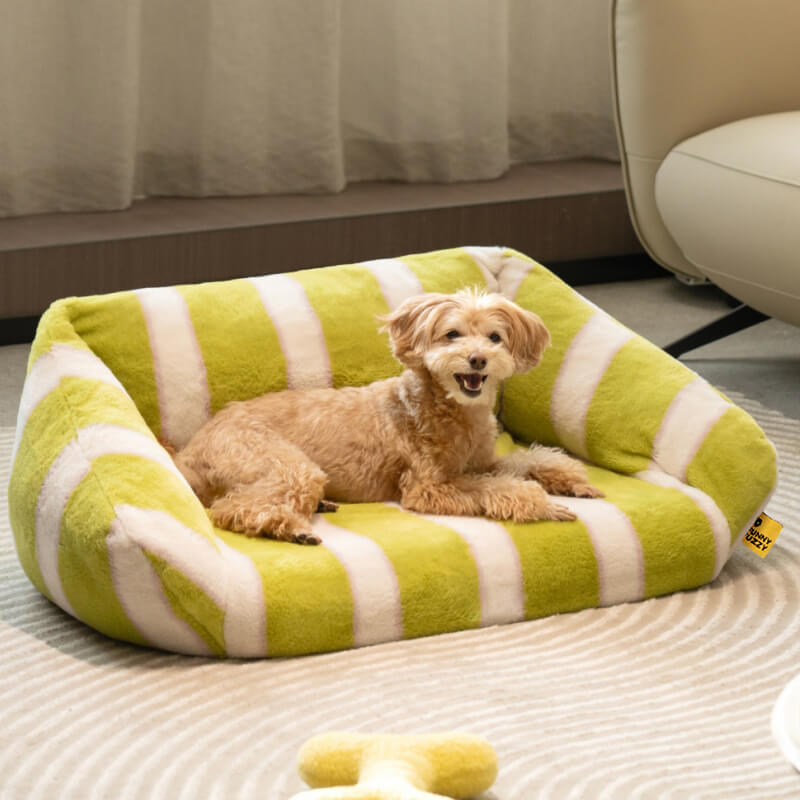 Fuzzy Stripe Washable Dog Sofa Bed