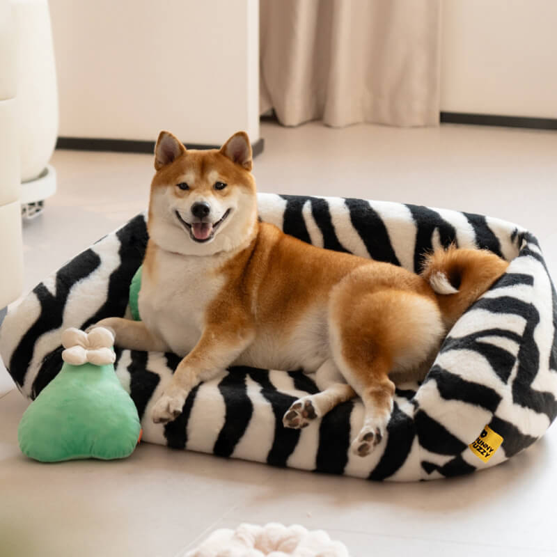 Fuzzy Stripe Washable Dog Sofa Bed