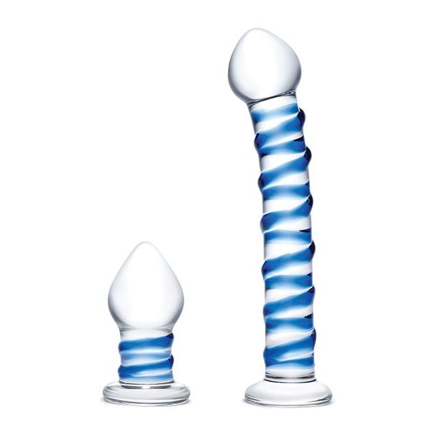 Glas 2pc Douple Penetration Glass Swirly Dildo & Butt Plug Set