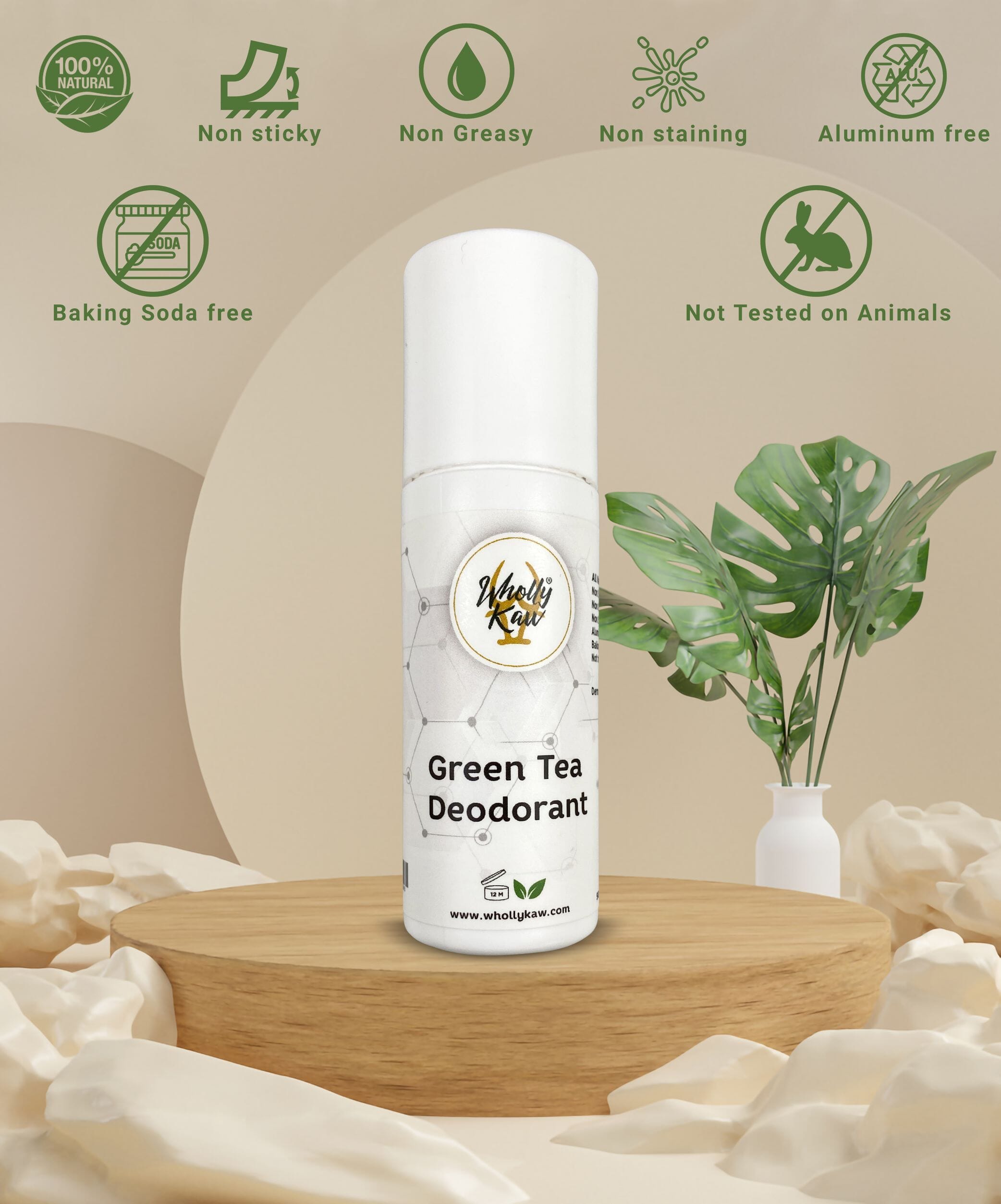 Green Tea Deodorant - Dermatologist Tested Deodorant WhollyKaw Pack of 1